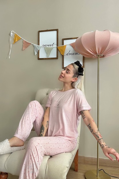 Somon Beautiful Baskılı Örme Kısa Kollu Kadın Pijama Takımı - 2
