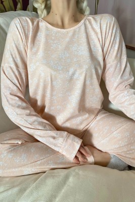 Somon Blatt Baskılı Uzun Kol Kadın Pijama Takımı - 5