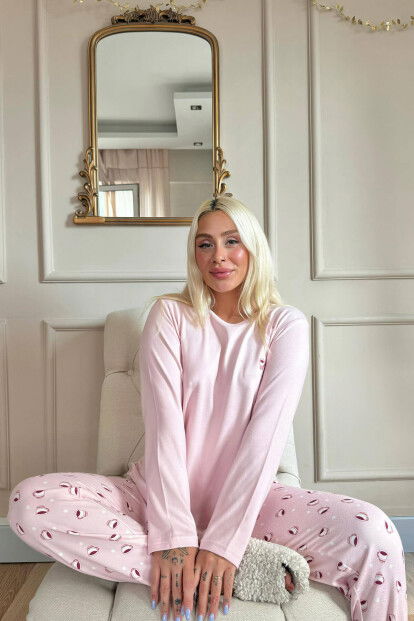 Somon Coffe Desenli Termal Kadın Pijama Takımı - 4