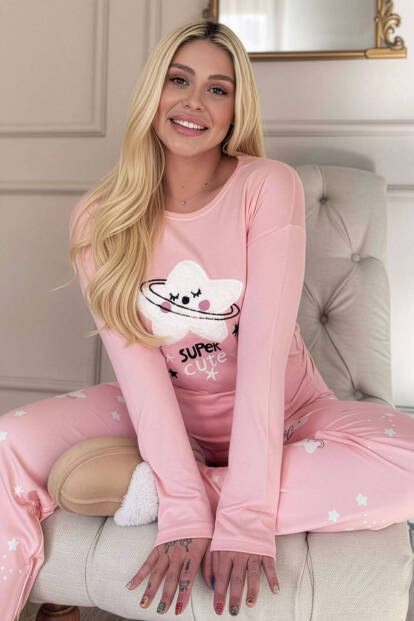 Somon Cute Desenli Termal Kadın Pijama Takımı - 1