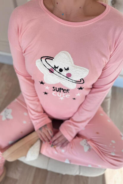Somon Cute Desenli Termal Kadın Pijama Takımı - 4