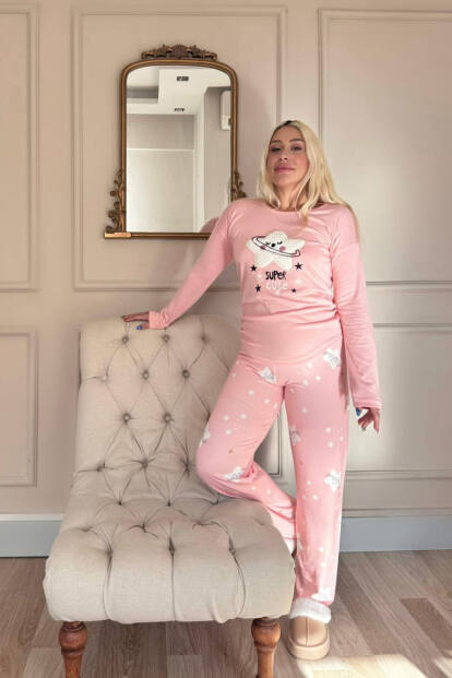 Somon Cute Desenli Termal Kadın Pijama Takımı - 5