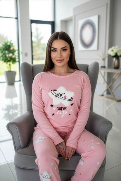 Somon Cute Desenli Termal Kadın Pijama Takımı - 2