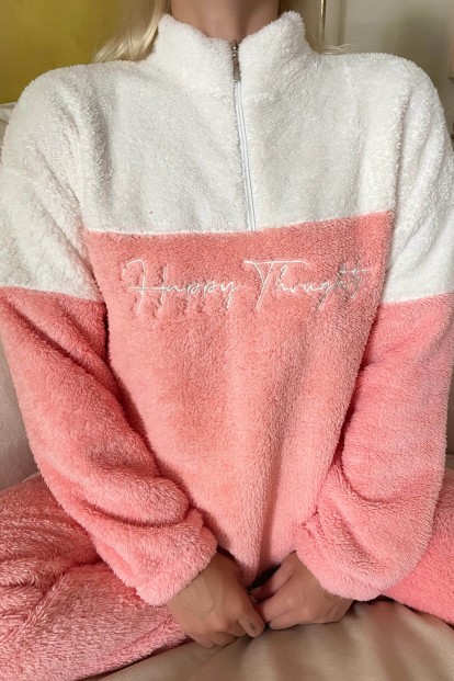 Somon Fermuar Detaylı Tam Peluş Pijama Takımı - 4