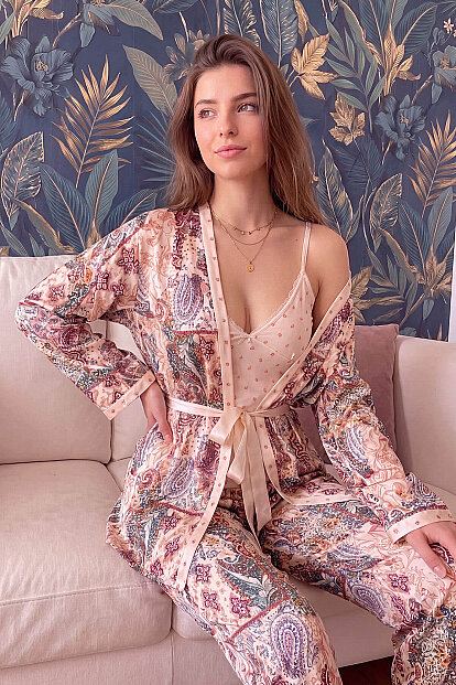 Somon Flore Exclusive Örme Sabahlıklı Kadın Pijama Takımı - 5