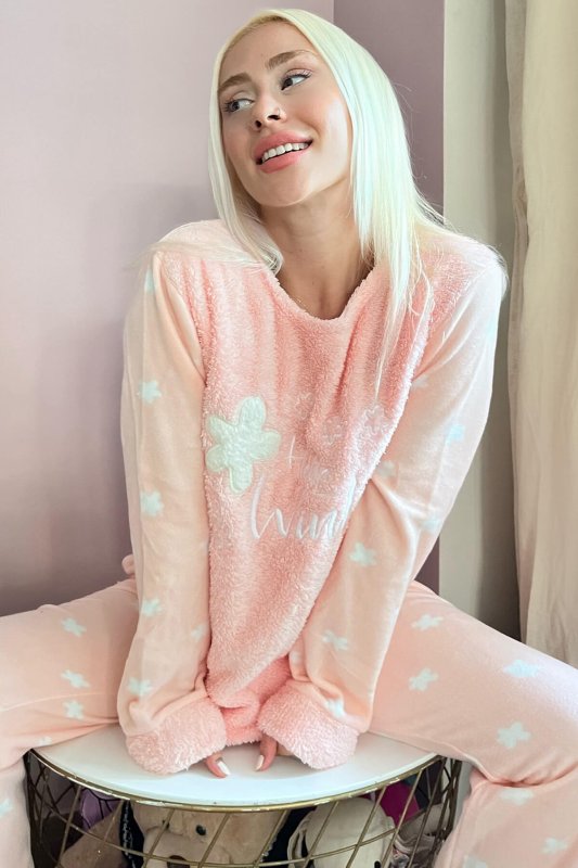 Somon Hello Winter Desenli Kadın Peluş Pijama Takımı - Pijamaevi
