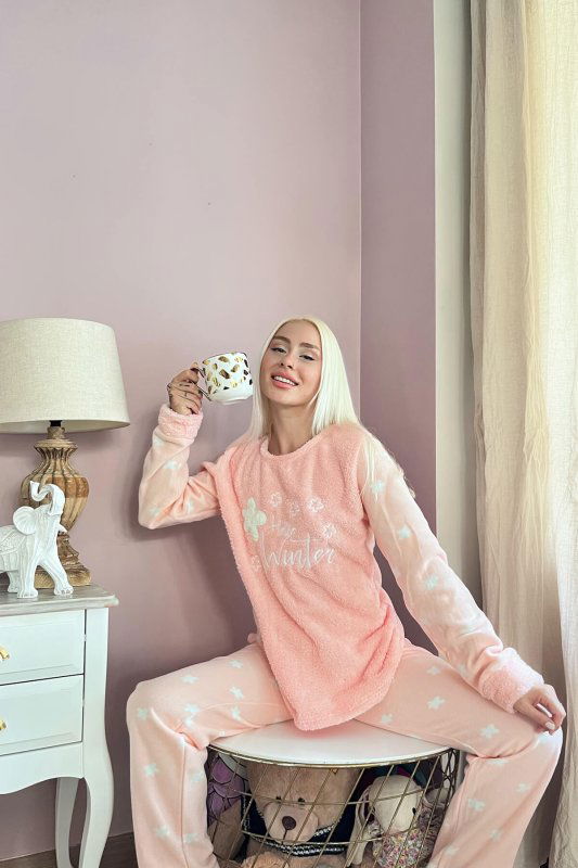 Somon Hello Winter Desenli Kadın Peluş Pijama Takımı - Pijamaevi (3)