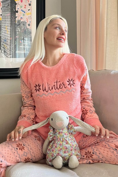 Somon It's Winter Desenli Kadın Peluş Pijama Takımı - 1