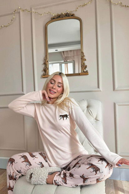 Somon Kaplan Desenli Termal Kadın Pijama Takımı - 3