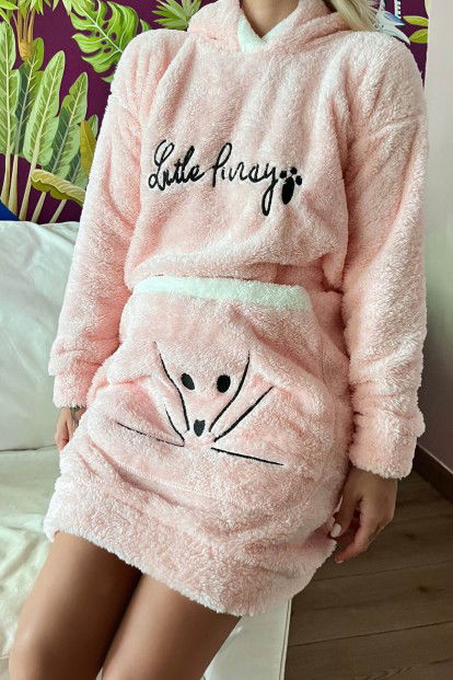 Somon Little Desenli Kapşonlu Tam Peluş Tunik Panço Pijama - 4