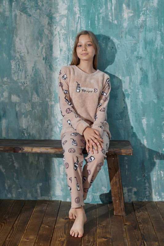 Somon Milk Desenli Kız Çocuk Peluş Pijama Takımı - Pijamaevi (2)