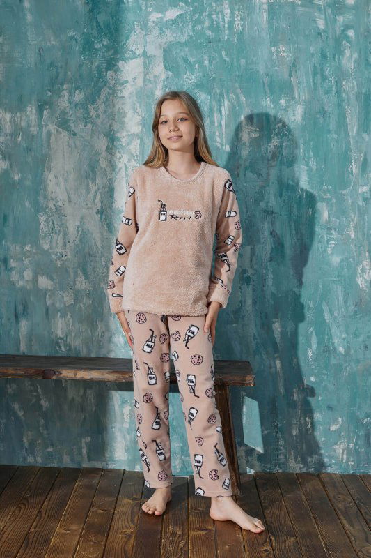 Somon Milk Desenli Kız Çocuk Peluş Pijama Takımı - Pijamaevi (3)