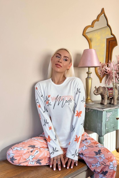 Somon Mode Desenli Peluş Yelekli Kadın Pijama Takımı - 3