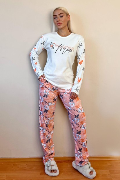 Somon Mode Desenli Peluş Yelekli Kadın Pijama Takımı - 7