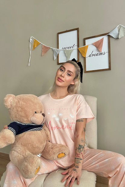 Somon Moment Baskılı Kısa Kollu Kadın Pijama Takımı - 3