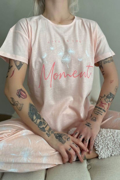 Somon Moment Baskılı Kısa Kollu Kadın Pijama Takımı - 4
