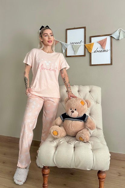 Somon Moment Baskılı Kısa Kollu Kadın Pijama Takımı - 5