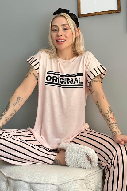 Somon Original Baskılı Örme Kısa Kollu Kadın Pijama Takımı - 1