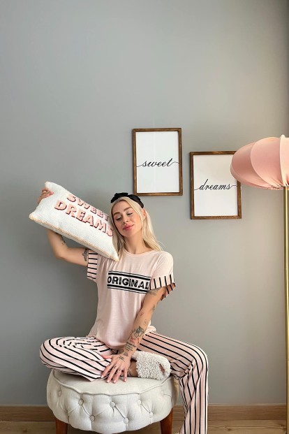 Somon Original Baskılı Örme Kısa Kollu Kadın Pijama Takımı - 2