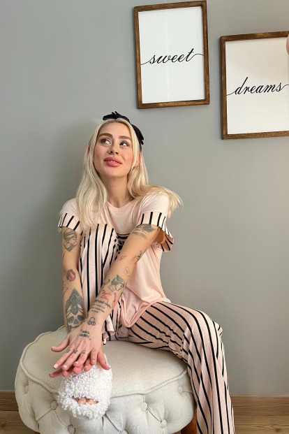 Somon Original Baskılı Örme Kısa Kollu Kadın Pijama Takımı - 3
