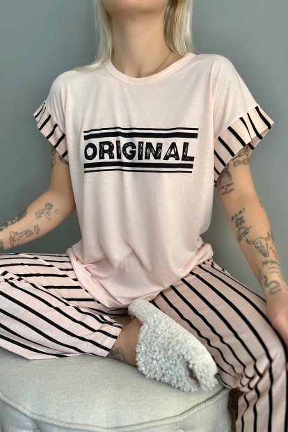 Somon Original Baskılı Örme Kısa Kollu Kadın Pijama Takımı - 4