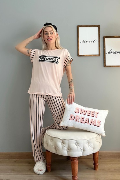 Somon Original Baskılı Örme Kısa Kollu Kadın Pijama Takımı - 5
