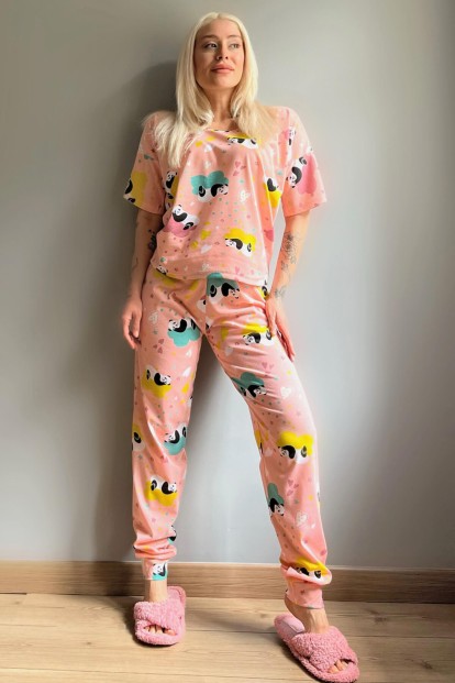 Somon Panda Baskılı Kısa Kollu Kadın Pijama Takımı - 5