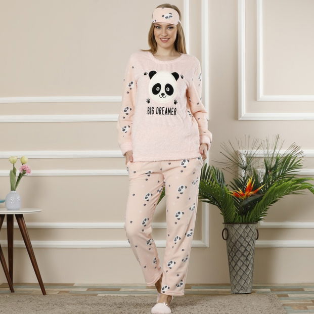 Somon Panda Big Dreamer Desenli Kadın Peluş Pijama Takımı - 1