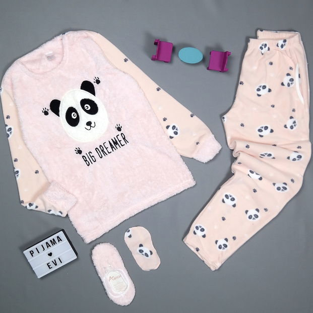 Somon Panda Big Dreamer Desenli Kadın Peluş Pijama Takımı - 2