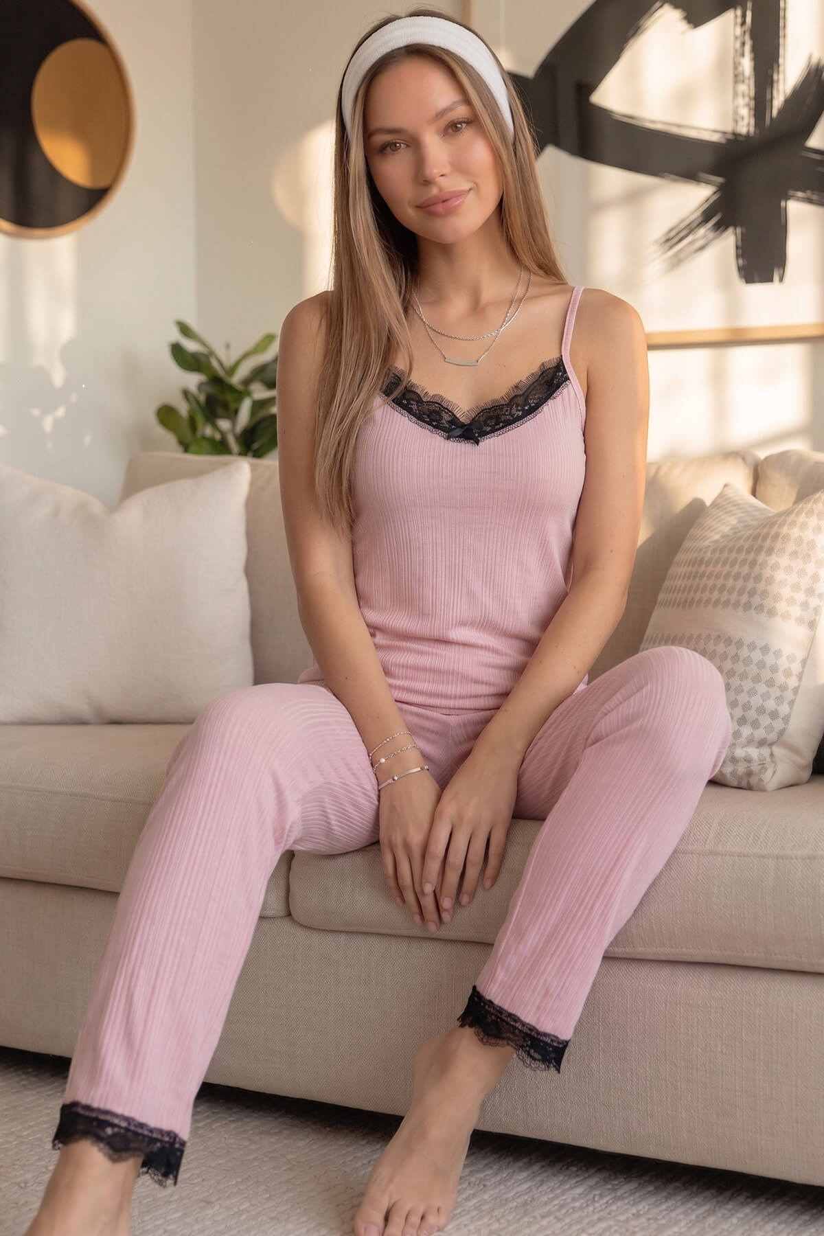 Somon Pegasus Dantel Detaylı Ip Askı Örme Pijama Takımı - Pijamaevi (1)