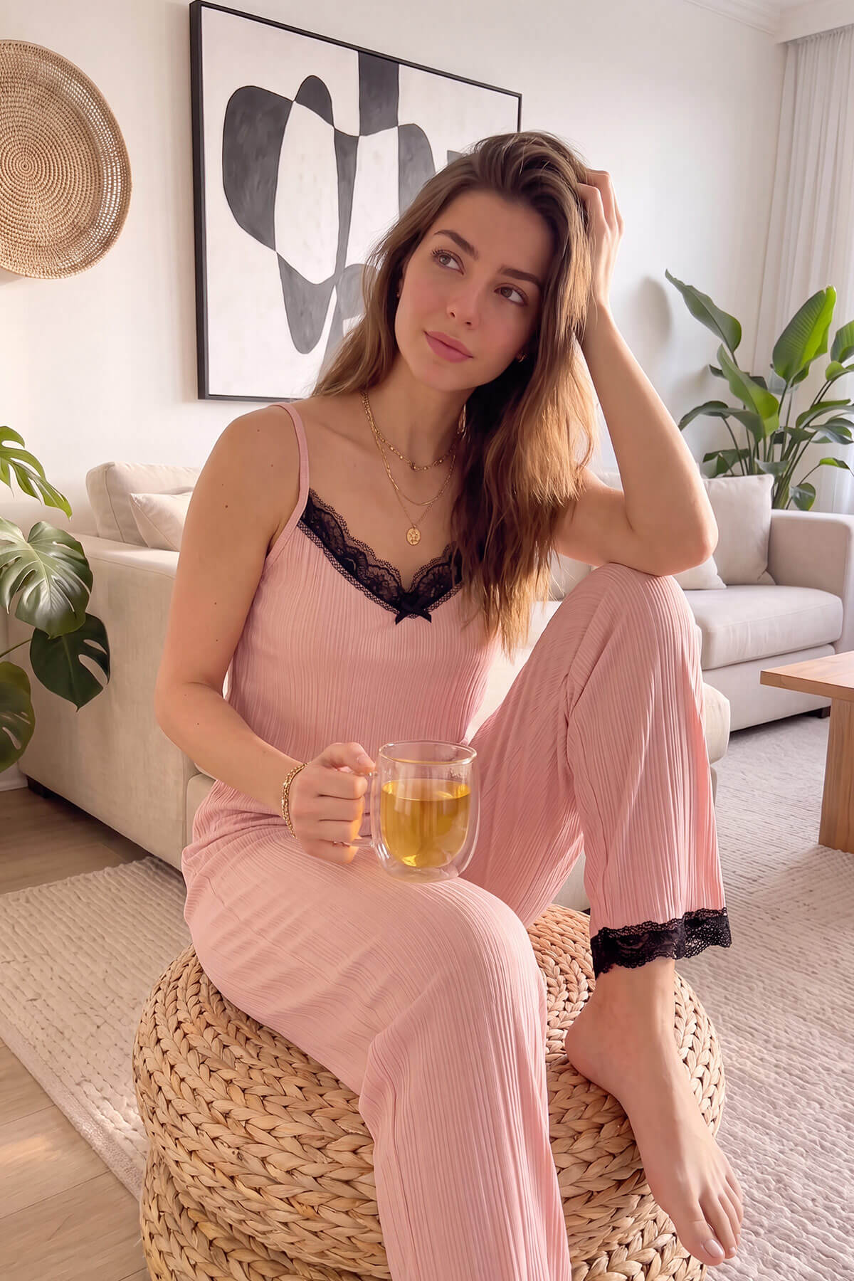 Somon Pegasus Dantel Detaylı Ip Askı Örme Pijama Takımı - Pijamaevi (1)