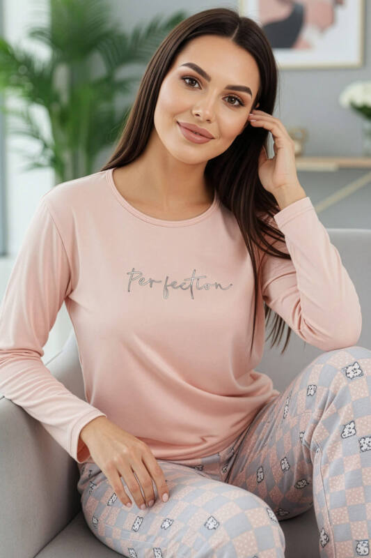 Somon Perfection Desenli Uzun Kollu Bambu Örme Kadın Pijama Takımı - Pijamaevi