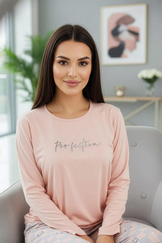 Somon Perfection Desenli Uzun Kollu Bambu Örme Kadın Pijama Takımı - Pijamaevi (1)