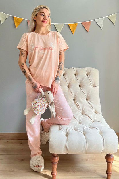 Somon Set Yourself Baskılı Kısa Kollu Kadın Pijama Takımı - 5