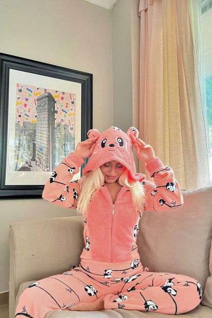 Somon Sleep Panda Desenli Kadın Polar Peluş Tulum Pijama Takımı - 3