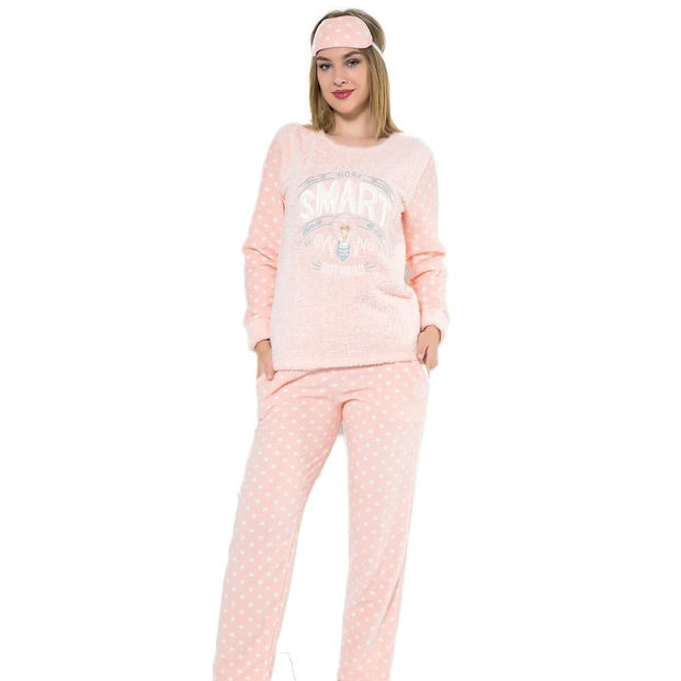 Somon Smart Desenli Kadın Peluş Pijama Takımı - 1