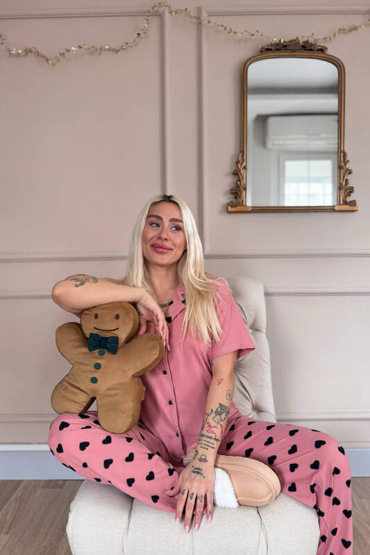 Somon Soft Charm Desenli Bambu Önden Düğmeli Kısa Kol Pijama Takımı - Pijamaevi (2)