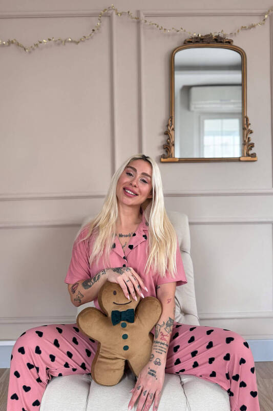 Somon Soft Charm Desenli Bambu Önden Düğmeli Kısa Kol Pijama Takımı - Pijamaevi (3)