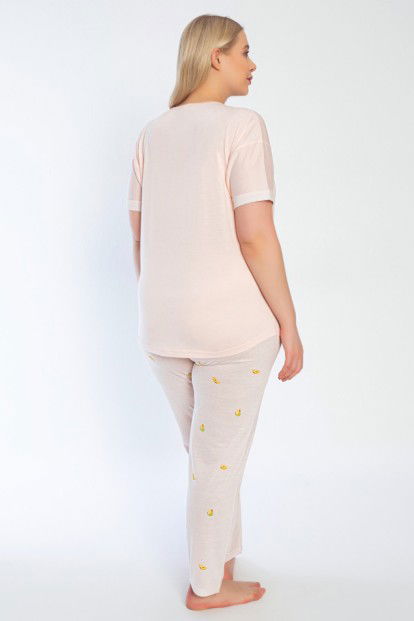 Somon Soyut Baskılı Kısa Kollu Büyük Beden Battal Pijama Takımı - 3