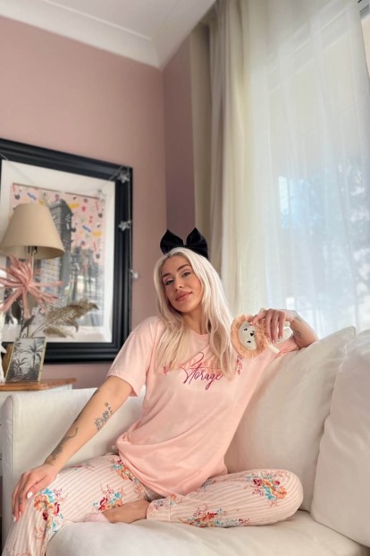 Somon Storage Baskılı Örme Kısa Kol Kadın Pijama Takımı - 2