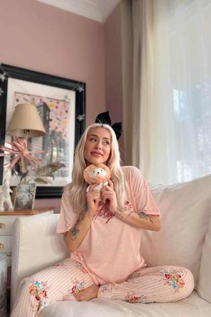 Somon Storage Baskılı Örme Kısa Kol Kadın Pijama Takımı - 3