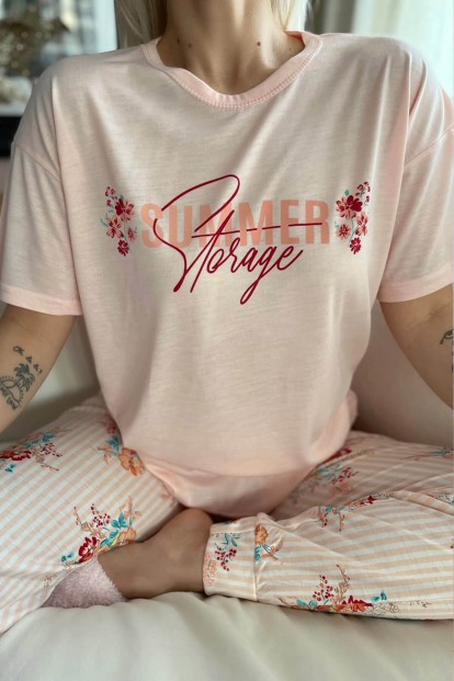 Somon Storage Baskılı Örme Kısa Kol Kadın Pijama Takımı - 4