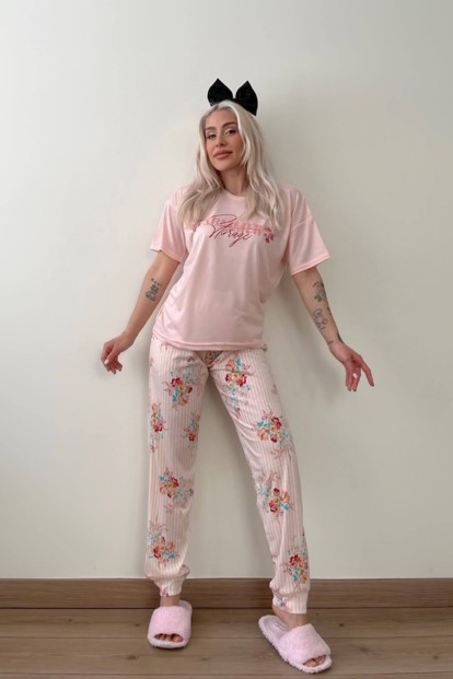 Somon Storage Baskılı Örme Kısa Kol Kadın Pijama Takımı - 5