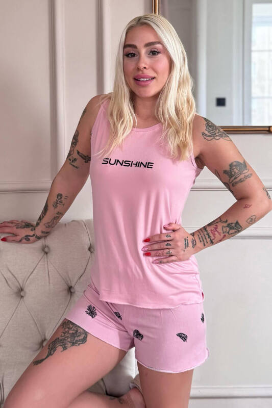 Somon Sunshine Desenli Bambu Sıfır Kol Şortlu Kadın Pijama Takımı - Pijamaevi