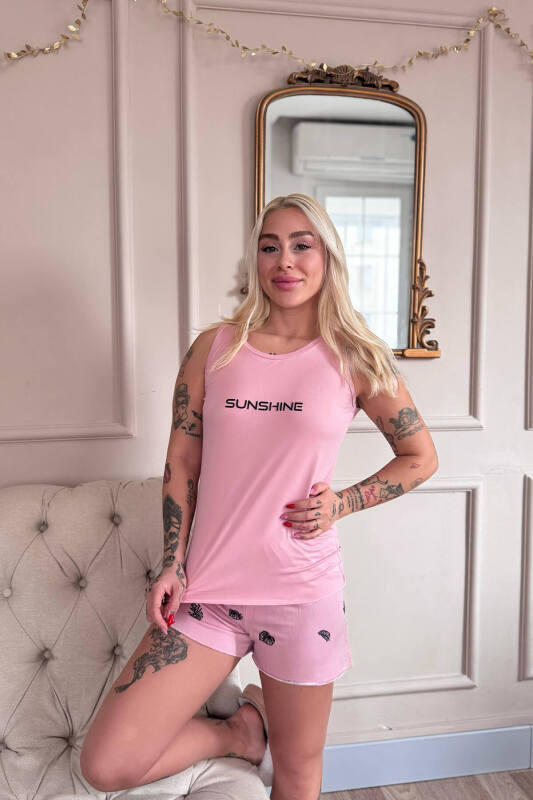 Somon Sunshine Desenli Bambu Sıfır Kol Şortlu Kadın Pijama Takımı - Pijamaevi (1)