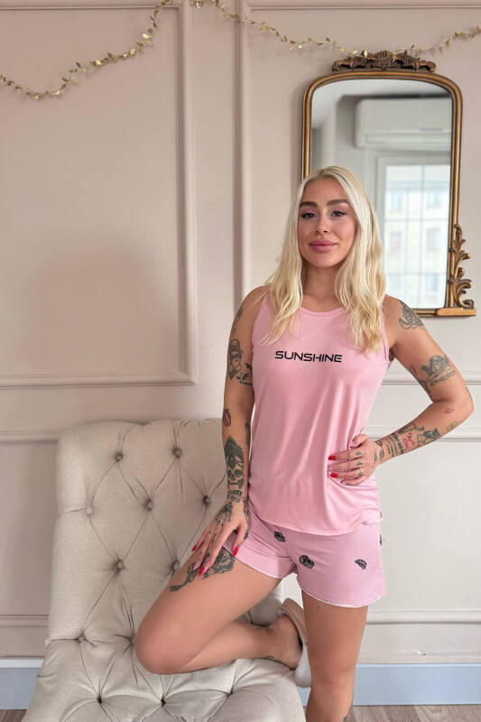 Somon Sunshine Desenli Bambu Sıfır Kol Şortlu Kadın Pijama Takımı - Pijamaevi (3)