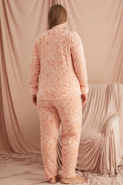 Somon Weather Desenli Büyük Beden Battal Peluş Pijama Takımı - 3