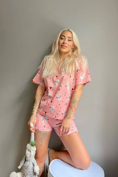Somon Wild Rabbit Baskılı Şortlu Kadın Pijama Takımı - 2