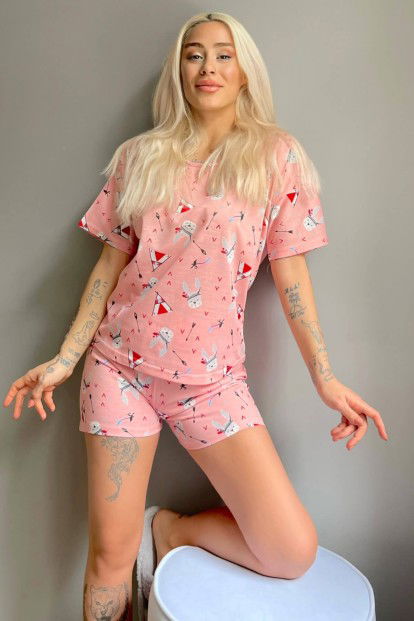Somon Wild Rabbit Baskılı Şortlu Kadın Pijama Takımı - 3