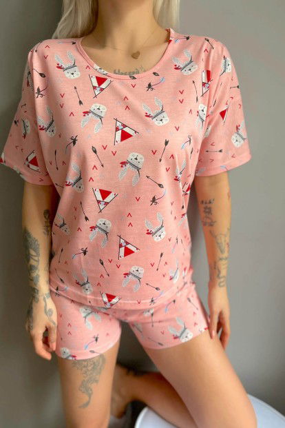 Somon Wild Rabbit Baskılı Şortlu Kadın Pijama Takımı - 5